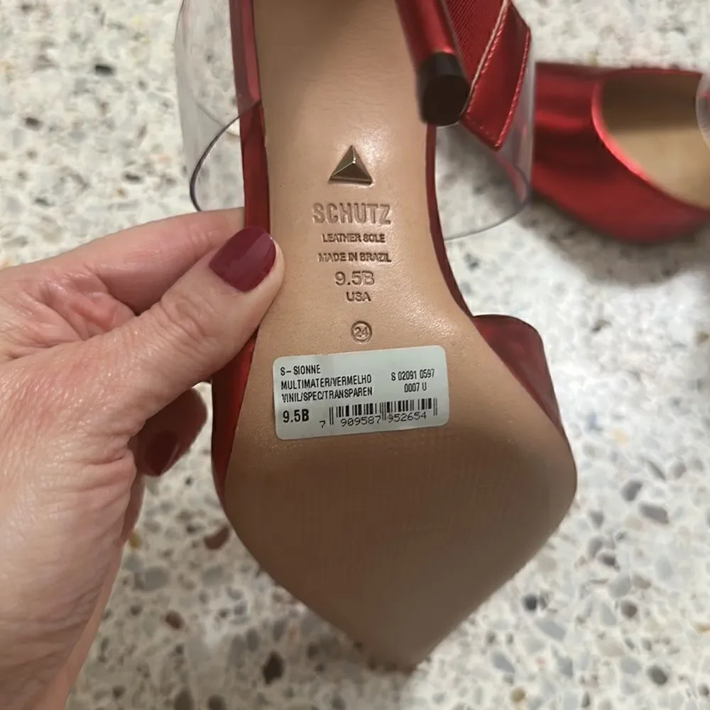 Schutz Sionne red clear transparent heel slingback 9.5